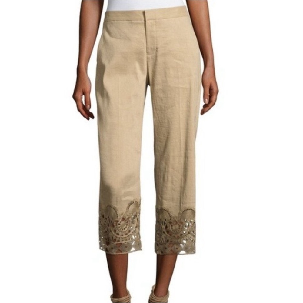 KOBI HALPERIN cropped linen blend pants with lace trim